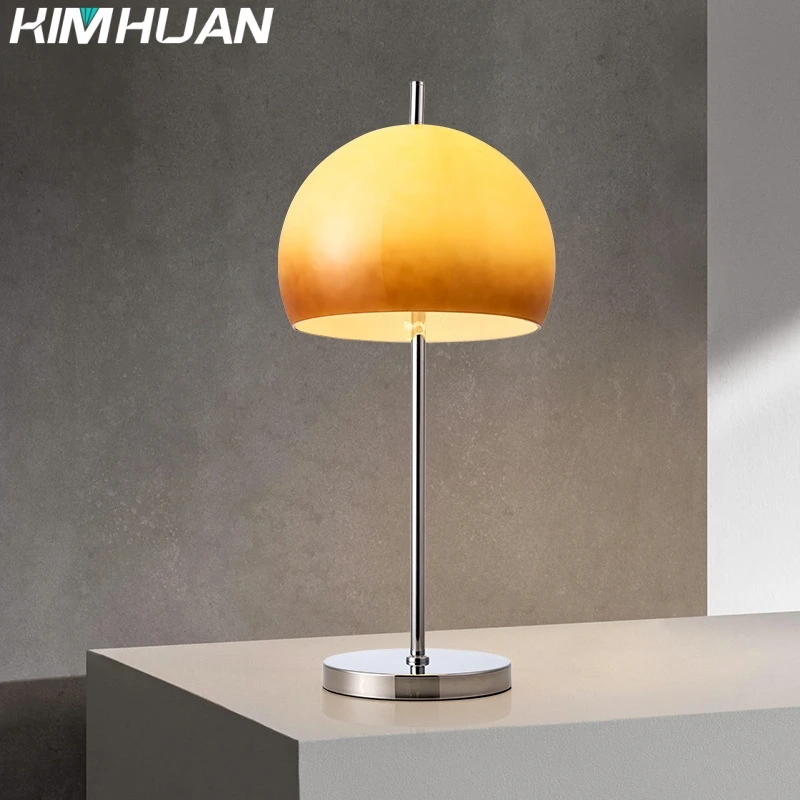 Living Room Retro Glass Table Lamp Modern bauhaus lamp Bedroom Bedside Study Living Room Retro Yellow Cream Egg Tart Table Light