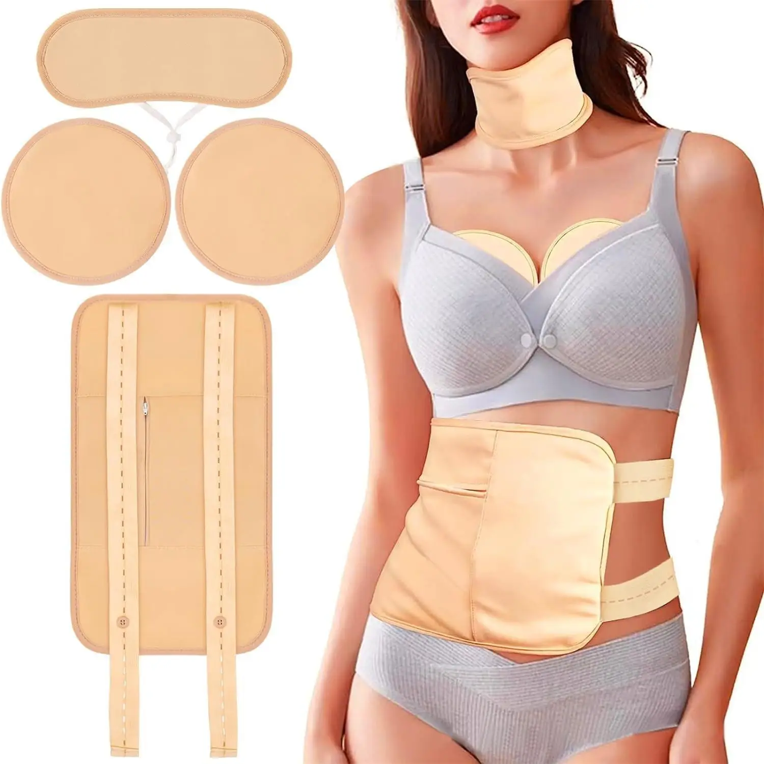 4 Pcs Castor Oil Pack Wrap Organic Cotton Birthday Gift Liver Detox, Stomach Belly Neck Breast & Entire Body Reusable Pads Kit