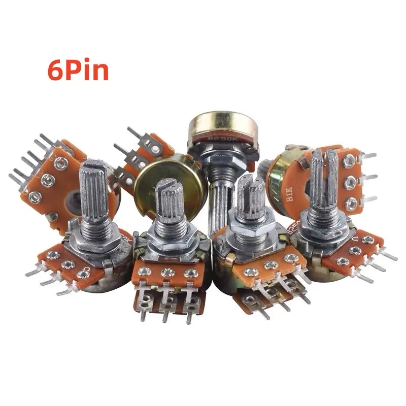 5pcs WH148 B1K B2K B5K B10K B20K B50K B100K B500K 3Pin 6Pin15mm Shaft Amplifier Dual Stereo Potentiometer