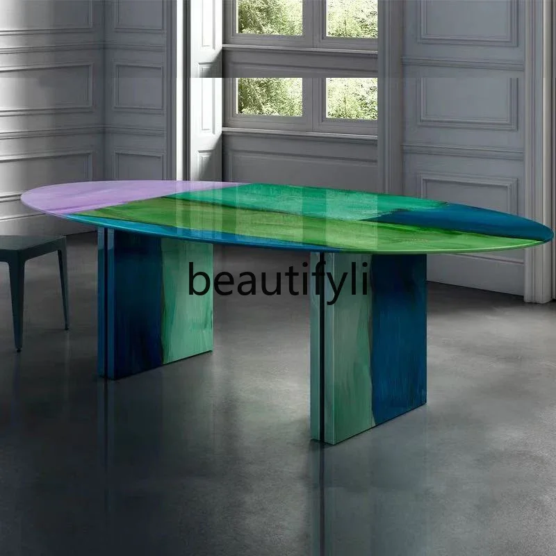 

LHY26 ssFRP окрашенный овальный обеденный стол обеденный стол цвет течет масляной живописи журнальный столик