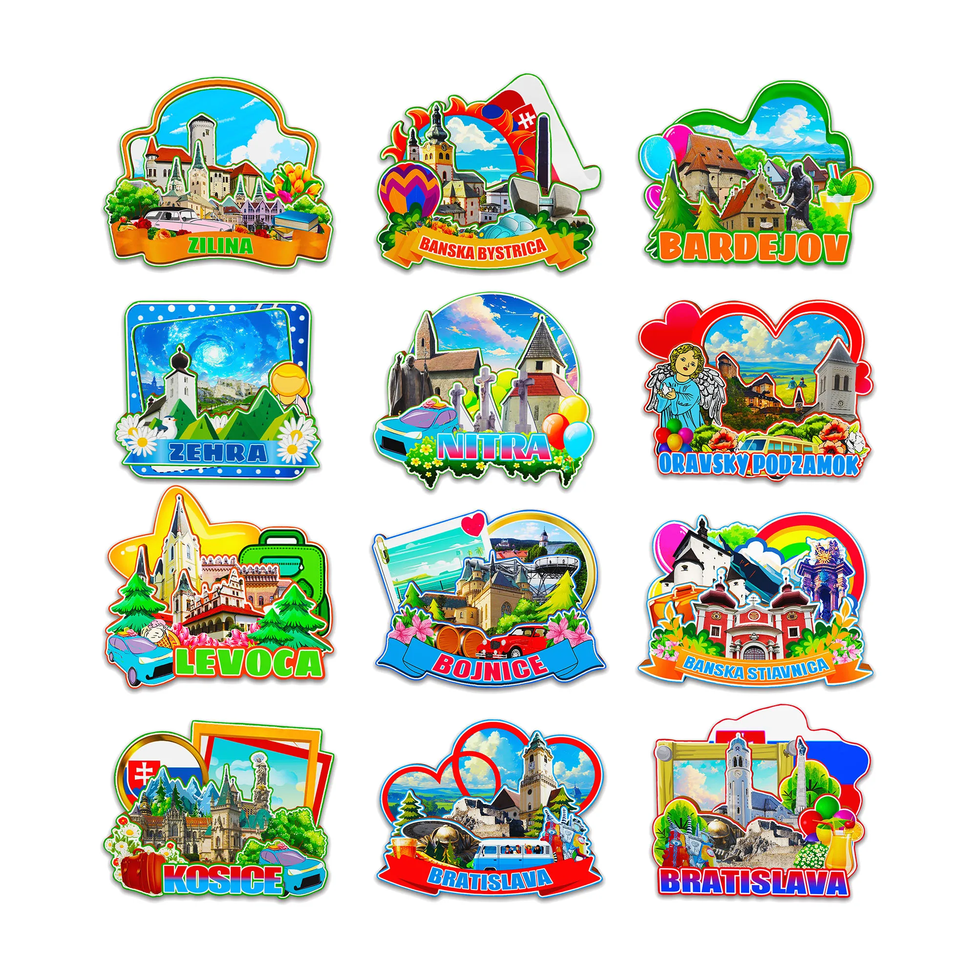 Декоративные магниты для Zehra Bardejov Oravsky Podzamok Levoca Bojnice Banska Stiavnica Kosice Bratislava Словакия City Landmark