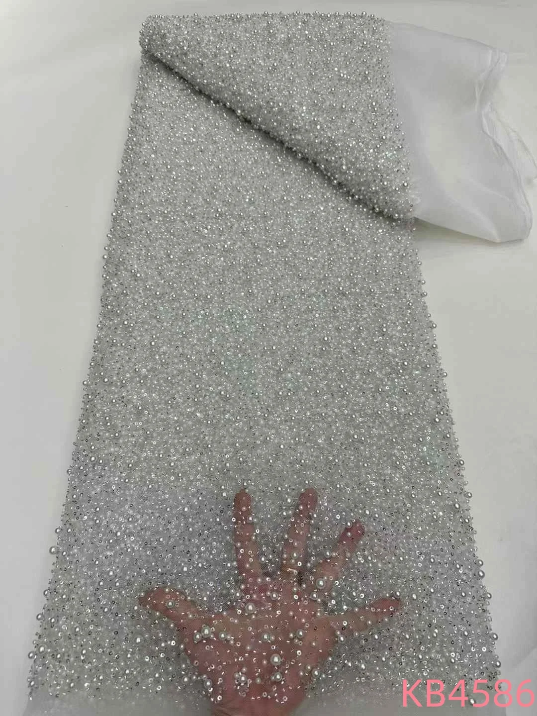 Beaded Pearls Embroidered Lace African fabric Lace High Quality 2025 Sequence French Mesh Lace For Wedding Party Dress KB4586