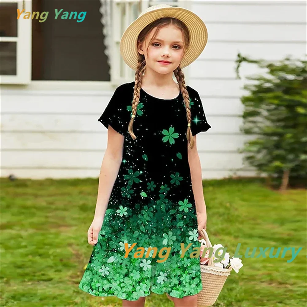 3D Graphic Floral Kids Girls Dress Short Sleeve  Summer Girls Dress Spring Outdoor Daily Holiday Cute Casual Women Dress MINISO