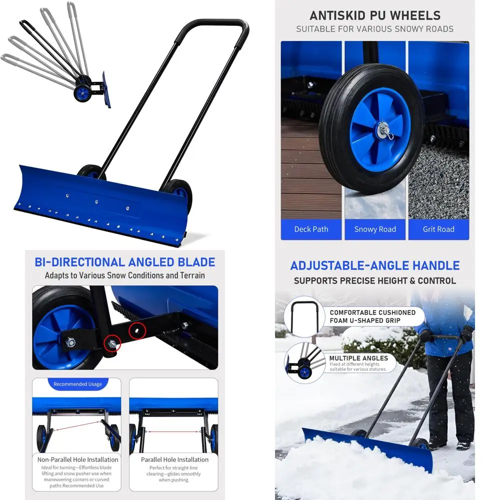 

Bi-Directional 39-inch Wheeled Snow Plow for Driveway and Sidewalk Snow Removal with Anvil Edge