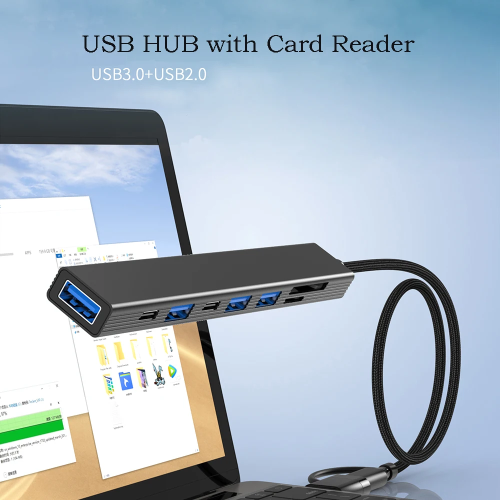 8 Ports USB 3.0 HUB Double Head USB C TYPE C with SD MICRO SD Card Reader USB2.0 Data Transfer Cable Splitter Type C Charge Dock
