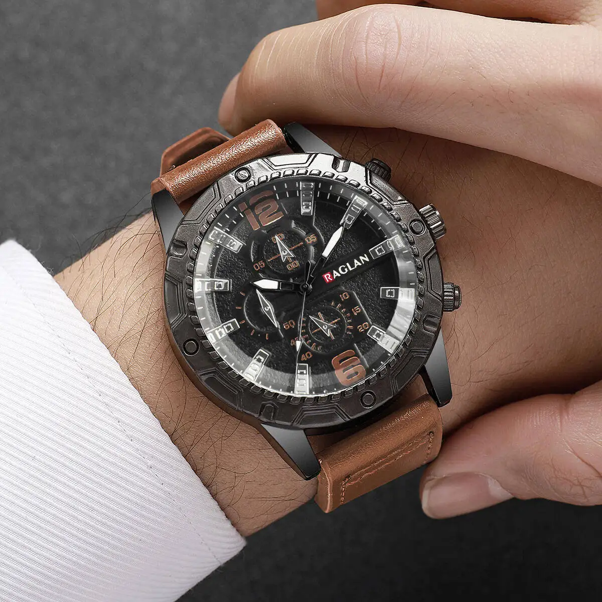 أزياء حزام من الجلد الرجال كوارتز ساعة عادية الطلب الكبير ساعة يد رياضية للرجال ساعة Reloj Hombre (بدون صندوق)