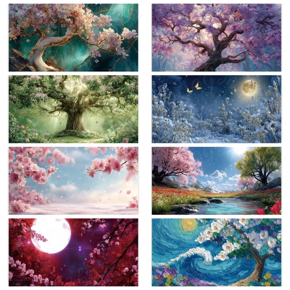 

Wave Sun Mountain View Pink Flower Field Natural Scenery Background Cloth, Adult Birthday Party, Home Decoration Studio Backdrop