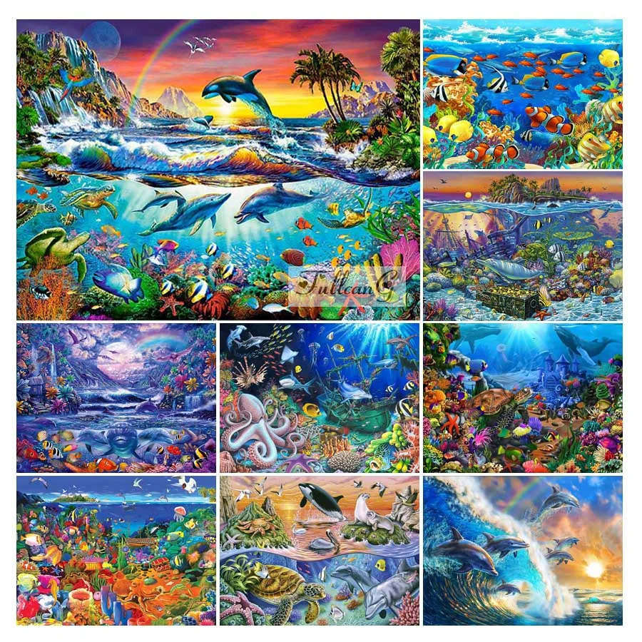 Diamond Painting New Arrival Rainbow Dolphin Mosaic Embroidery Diy Cross Stitch Kit Undersea Treasure Picture Home Decor