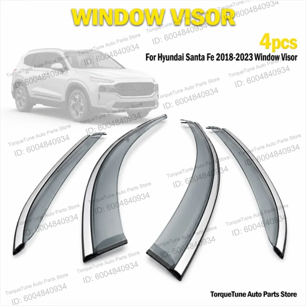 Premium Direct Fit Easy Installation Window Visor Wind Deflector For Hyundai Santa Fe 2018-2023 Rain Guard Exterior