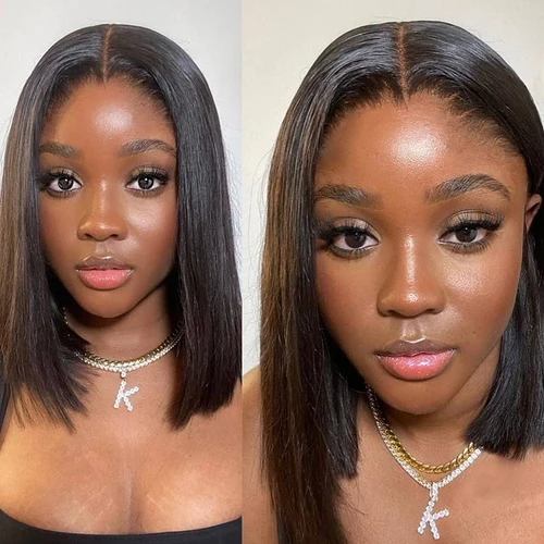 Imagen 2 del producto Peluca Bob de cabello humano 13X4, peluca Frontal de encaje recta, pelucas frontales de encaje HD de 180% de densidad, pelucas Bob prearrancadas de cabello humano para mujer