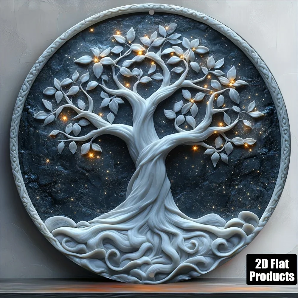 CIFBUY Iron Wall Art Modern Life Tree Mandala Metal Sign Waterproof Durable For Home Bar Kitchen Cafe Office Room Decor