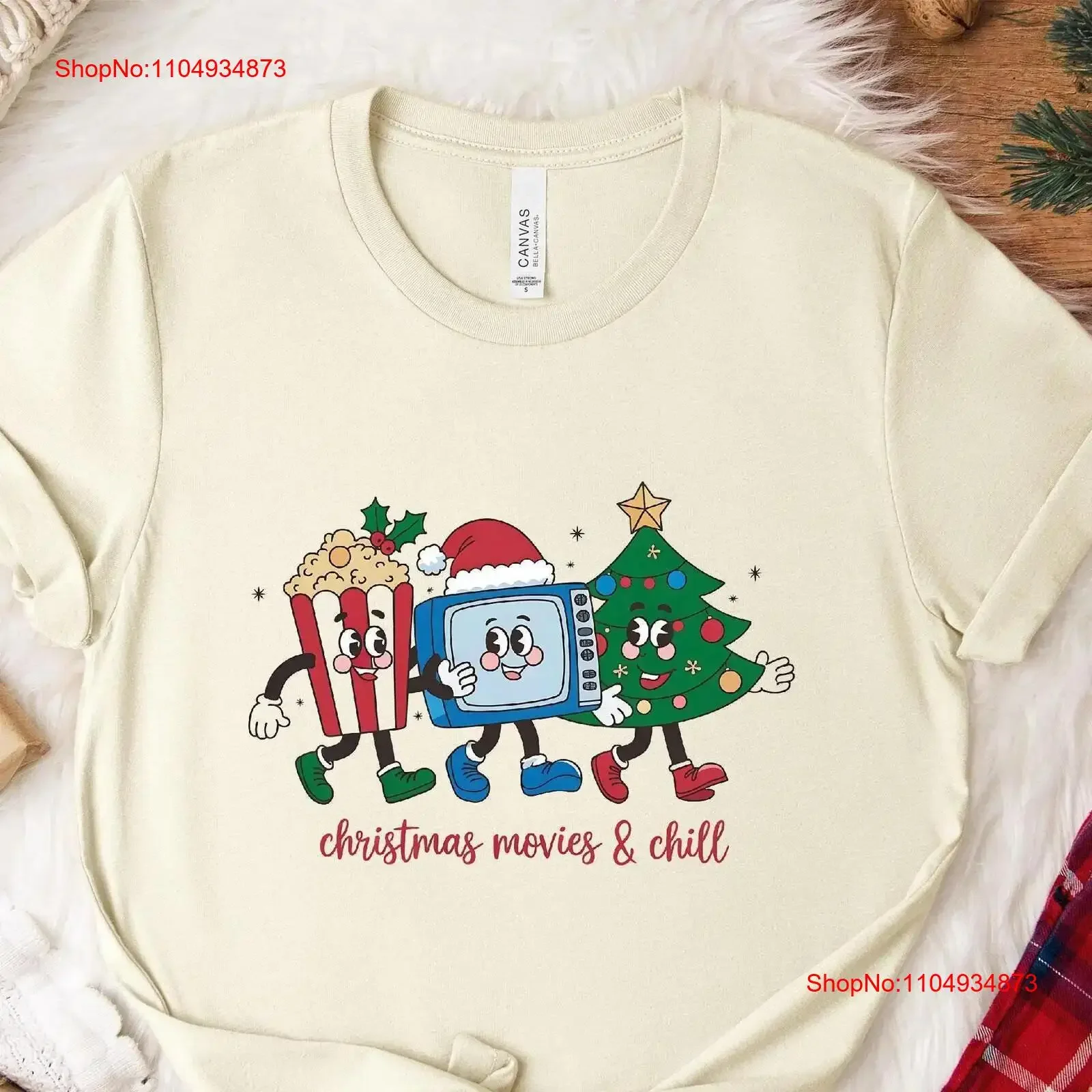 Películas navideñas Chill Camiseta acogedora festiva con palomitas de maíz y diseño de televisión Ideal para noches de películas navideñas Idea divertida vintage lavada