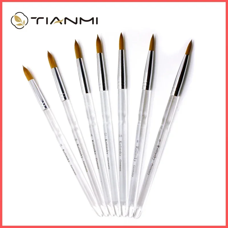 TIANMI Kolinsky Acrylic Brushes Transparent Handle Nail Art Brush Gel Nail Builder Tools DIY Nail Design Carving Pens Manicure