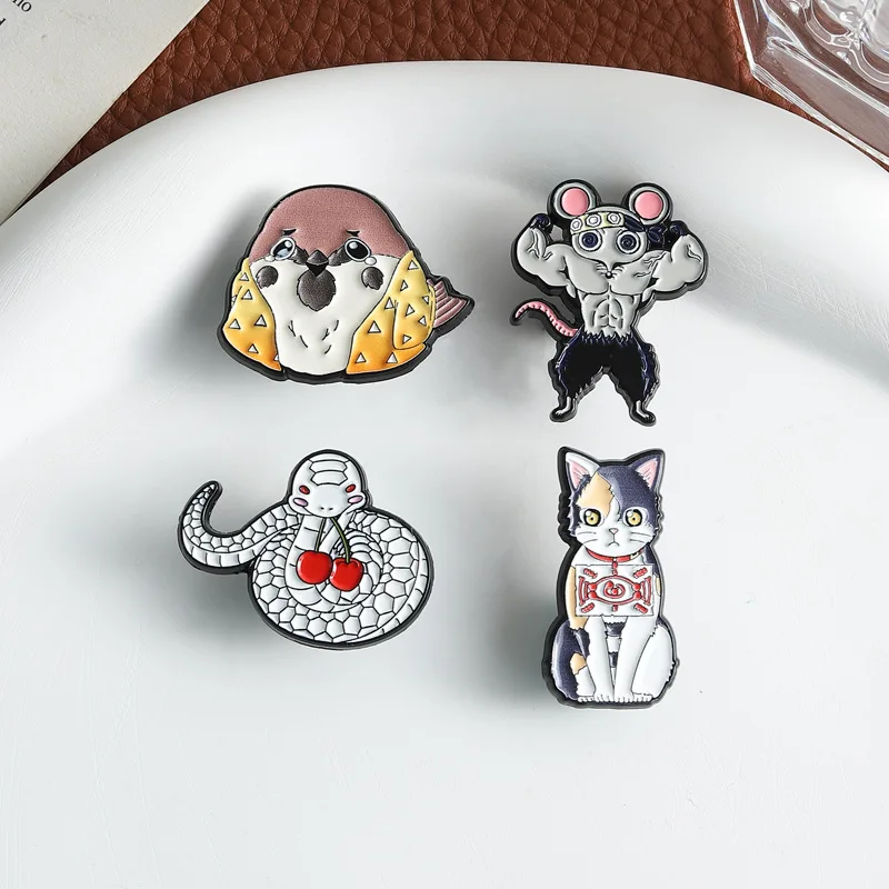 Cartoon anime merchandise Enamel Pins Animal roles Snake Mouse Sparrow Cat Metal Accessory Badge Jewelry Gifts Friends ﻿