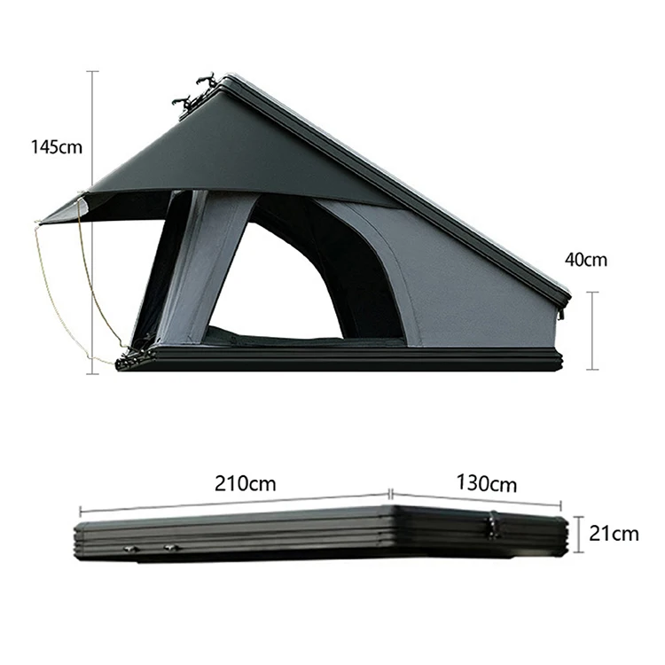Automatic Hydraulic Open Off-Road Aluminum Shell Hard Top 1.45m High Camping Car Roof Top Tent With Upgrade 40cm Foot Space