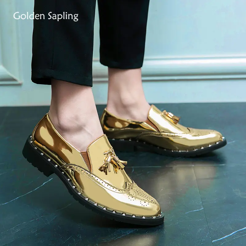 

Golden Sapling Wedding Loafers Fashion Men's Formal Shoes Leisure Party Flats Casual Brogue Shoe Elegant Men Business Footwear