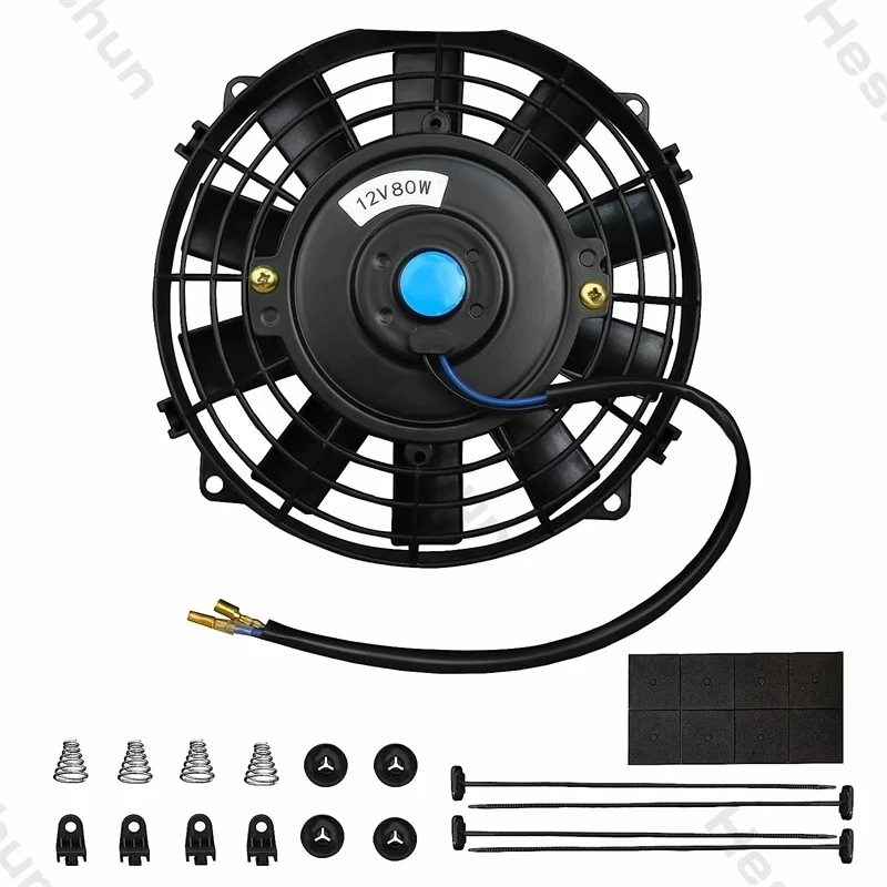 7 Inch/9inch/10inch/12inch High Performance Straight blade 12V 24V 80W 800 CFM Radiator Cooling Fan Assembly Kit with Mount Kit