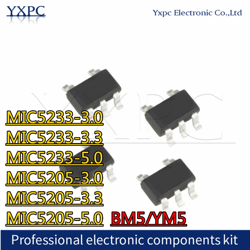 10pcs MIC5233-3.0 L330 MIC5233-3.3 L333 MIC5233-5.0 L350 MIC5205-3.0 LB30 MIC5205-3.3 LB33 MIC5205-5.0 KB50 BM5 YM5 YMT SOT23-5