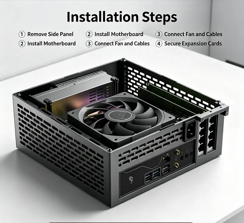 A24-V5 5L Mini ITX PC Chassis Small Form Factor Desktop Case Dual GPU Slot With 1U Single Output Power Supply Dual GPU Slot - Image 4