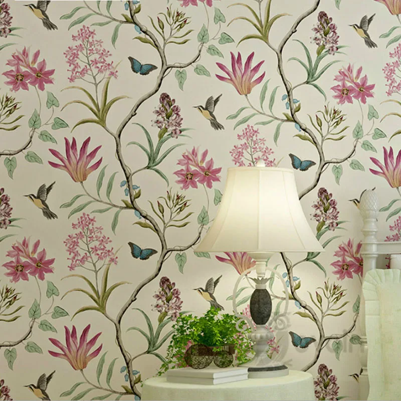 American Country Flower and Bird Non-woven Wallpaper Bedroom Living Room TV Background Wall Decor Porch Garden Flower  Wallpaper