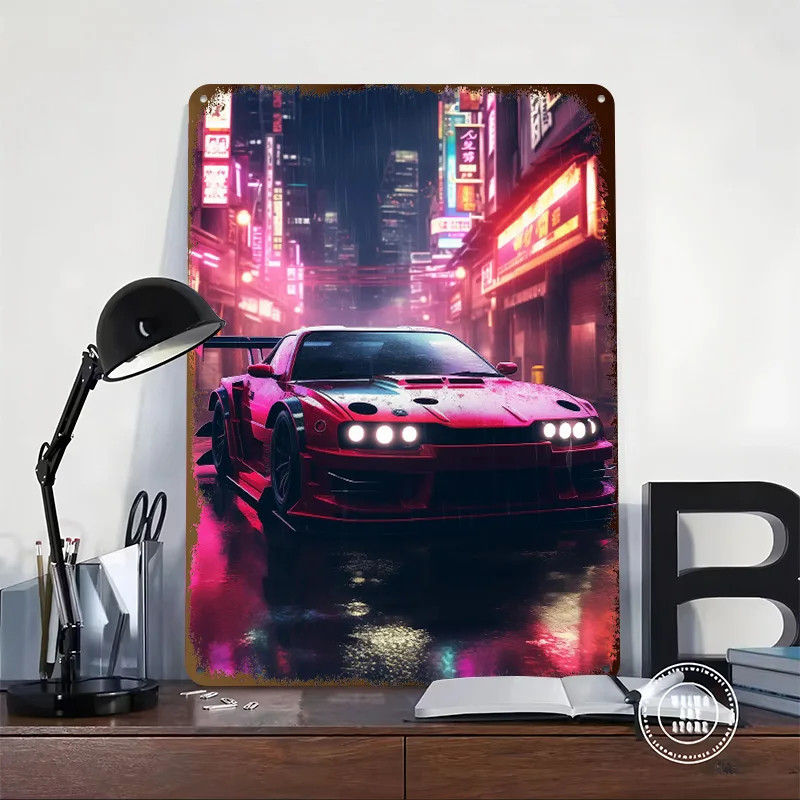 Tuned Cyberpunk Car Poster Customized Wall Art Vintage Metal Signs Retro Tin Plaque for Man Cave Decoration Home Decor Items