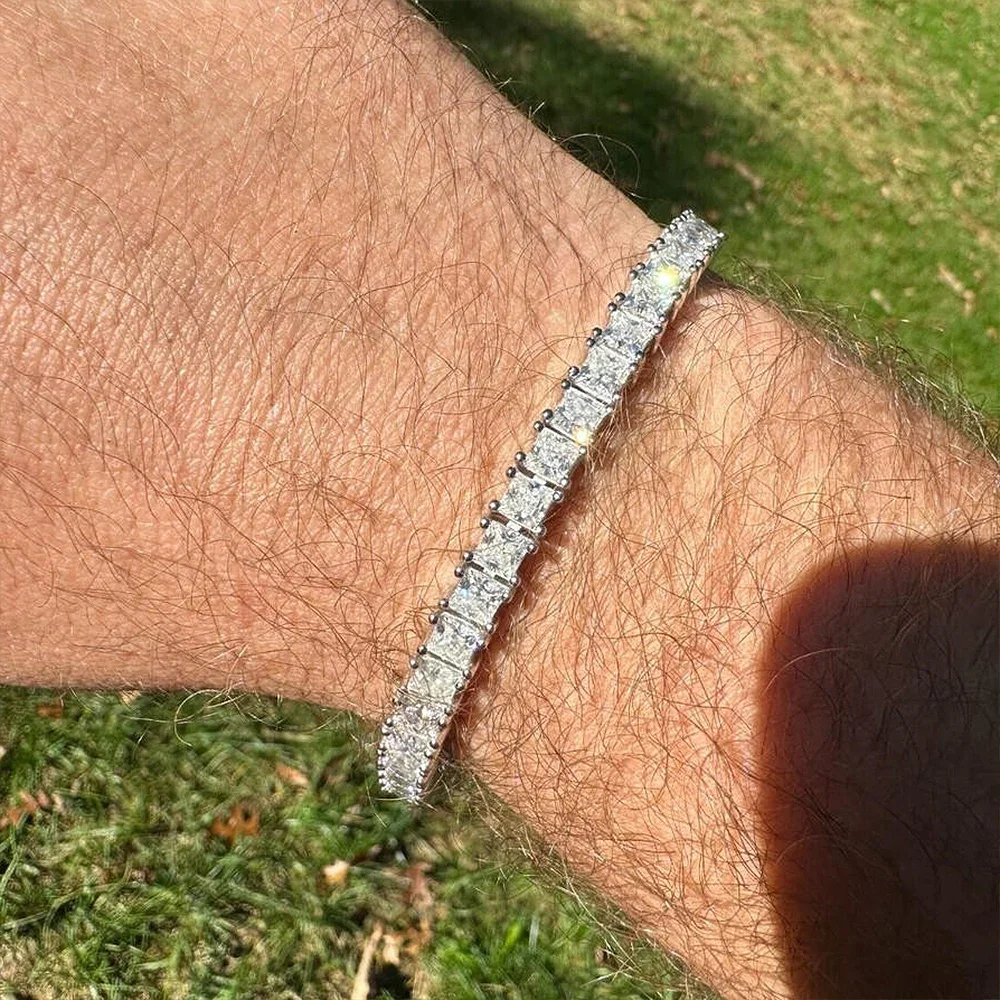 0.4Carat Princess Cut Moissanite Tennis Bracelets with Gra Certificate 925 Sterling Silver Square Shape Diamond Bangle for Women