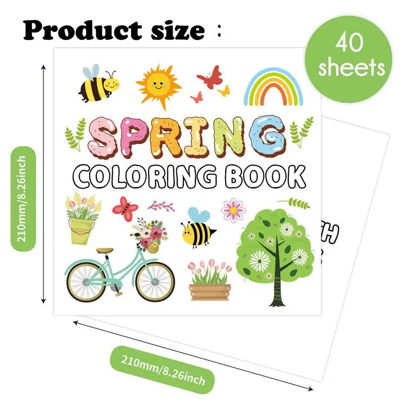 Libros para colorear para niños, bonito libro para colorear de primavera, papel grueso, libro para colorear relajante interactivo para adultos y niños, flores y mariposas