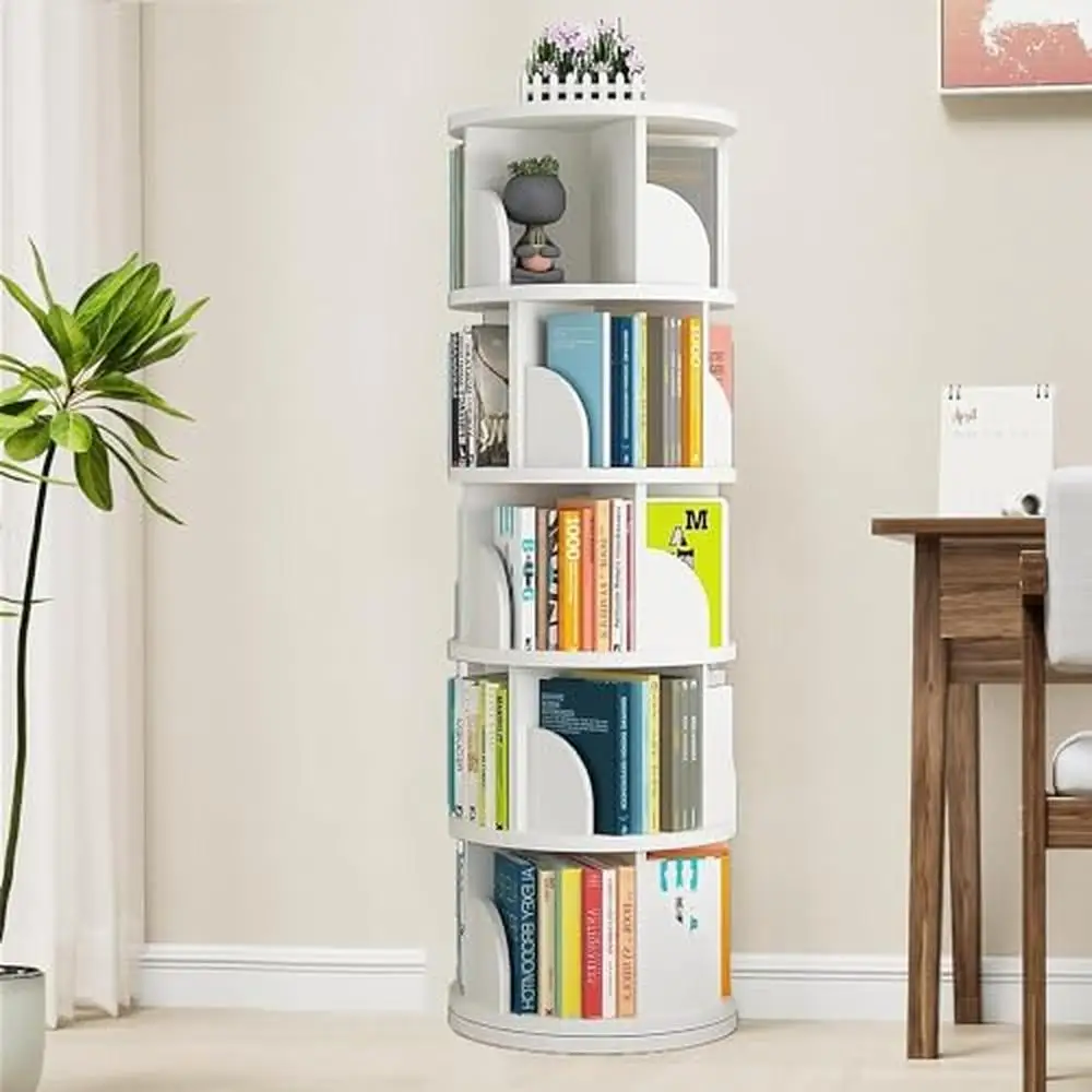 

5 Tier Rotating Bookshelf Tower Floor-standing Bookcase Display Spinning Shelf Narrow Corner Organizer Storage Rack Home