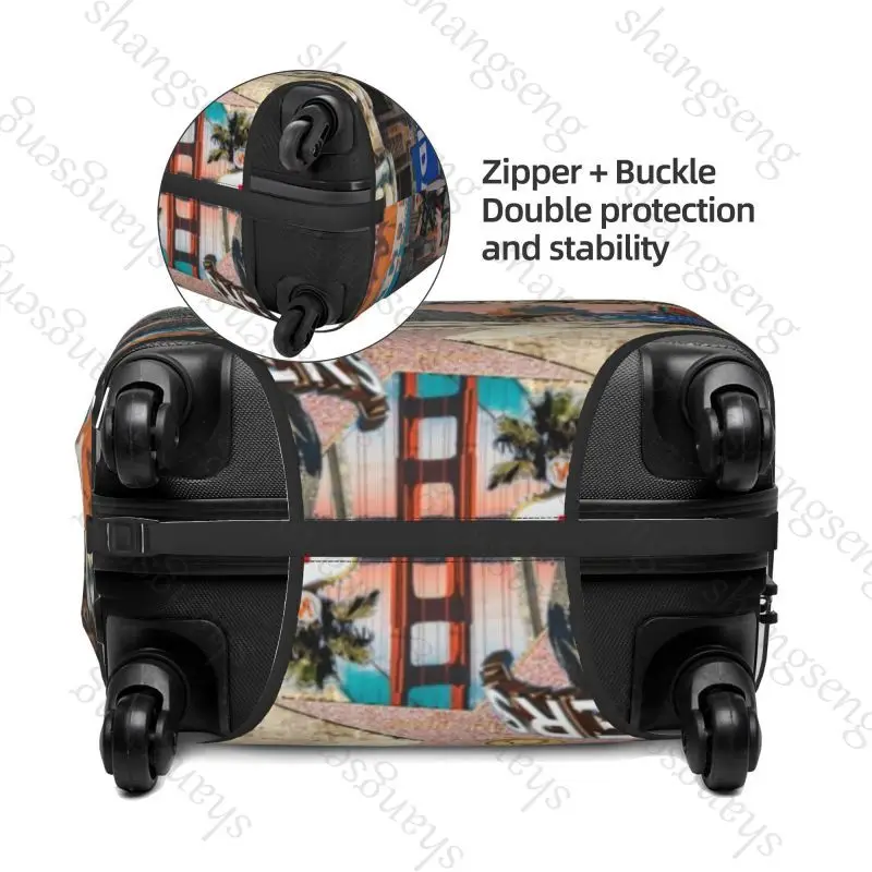 USA landmark stickers Travel suitcase protective case, suitcase cover, elastic protection, washable Luggage cover, 18-32 in