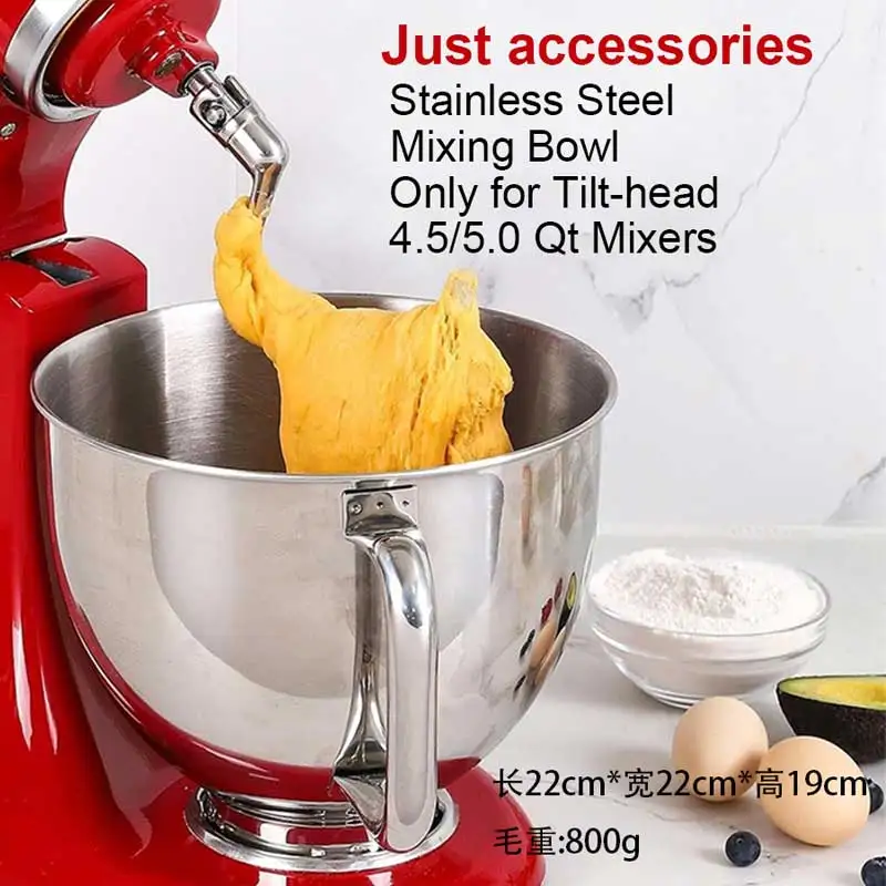 Kitchenaid Chef Machine Stainless Steel 304 Bowl Mixing Bucket 4.5L Handle Egg Bowl 5QT Noodle Maker