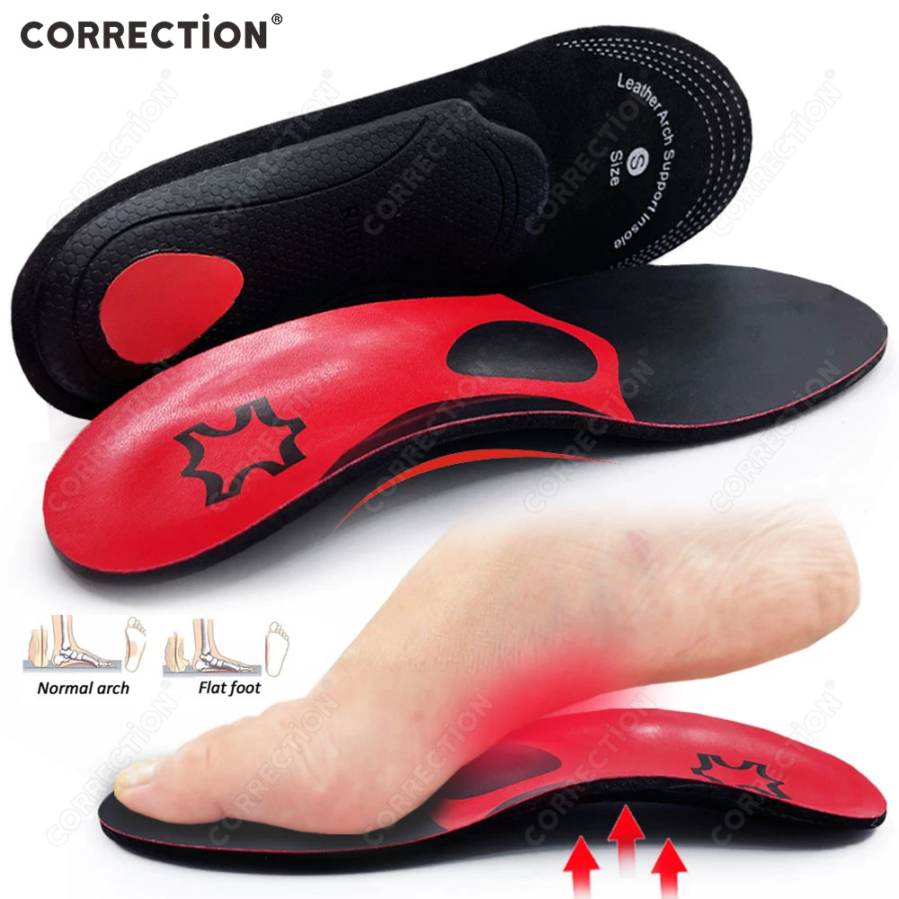 CORRECTION PU Leather Orthotic Insole For Flat Feet Arch Support Orthopedic Shoes Sole Insoles For Feet Corrected OX Leg pads