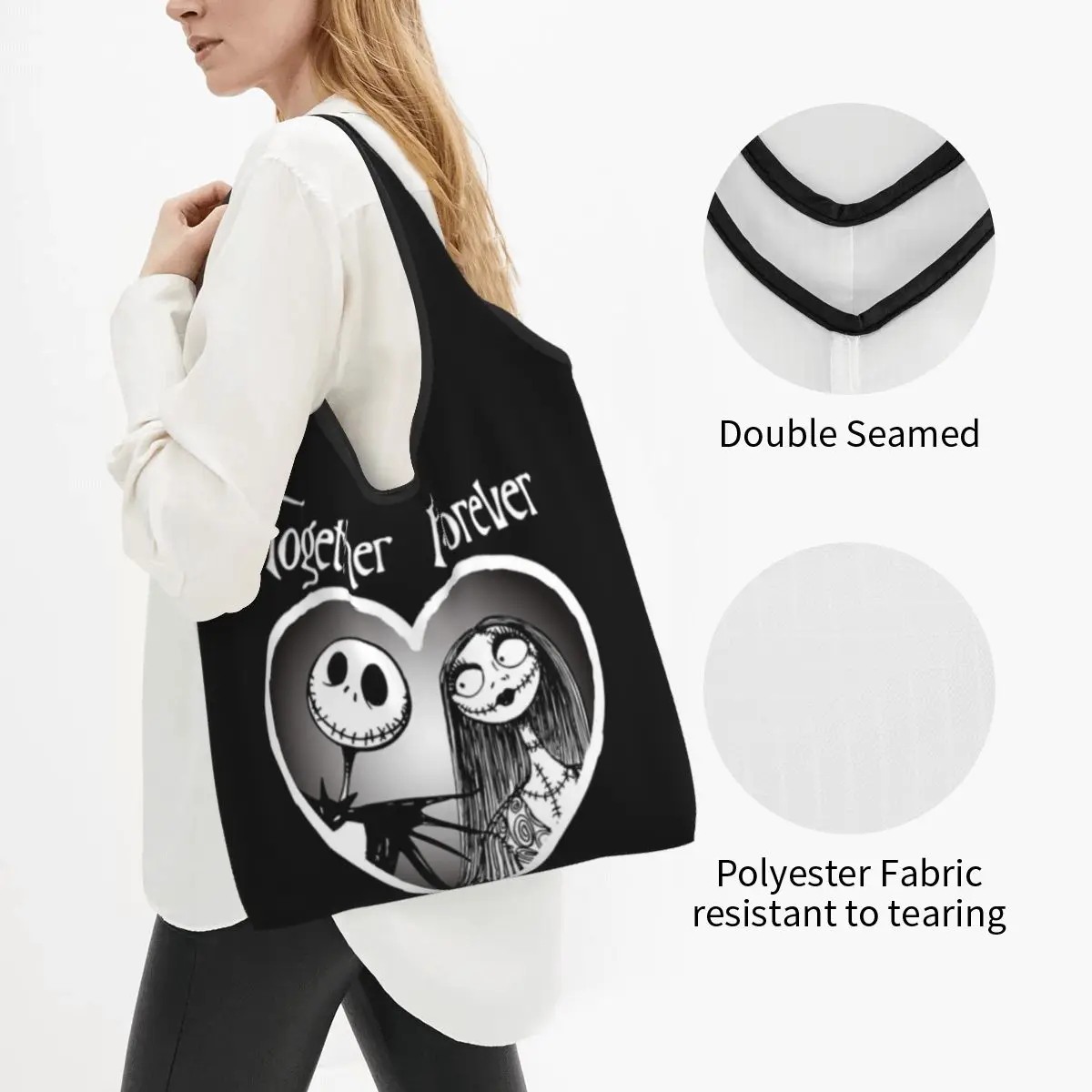 مخصص هالوين الجمجمة جاك Skellingtons البقالة حقيبة تسوق المرأة مضحك تيم بيرتون عيد الميلاد فيلم الرعب