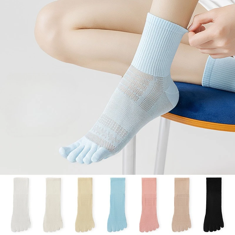 

Five-finger Socks Women Toe Socks Summer Thin Medium Tube Cotton Mesh Breathable Sub-toe Socks Set