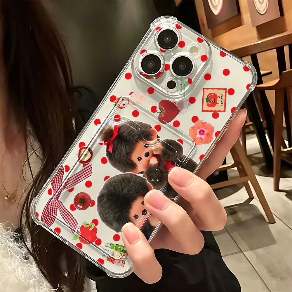 Funda Protectora Transparente Anti-caídas con Diseño de Monchhichis para iPhone 17e, 17, 16e, 16, 15, 14, 13, 12, 11 Mini, Pro, Max, X, XR, 7, 8, Air, Plus