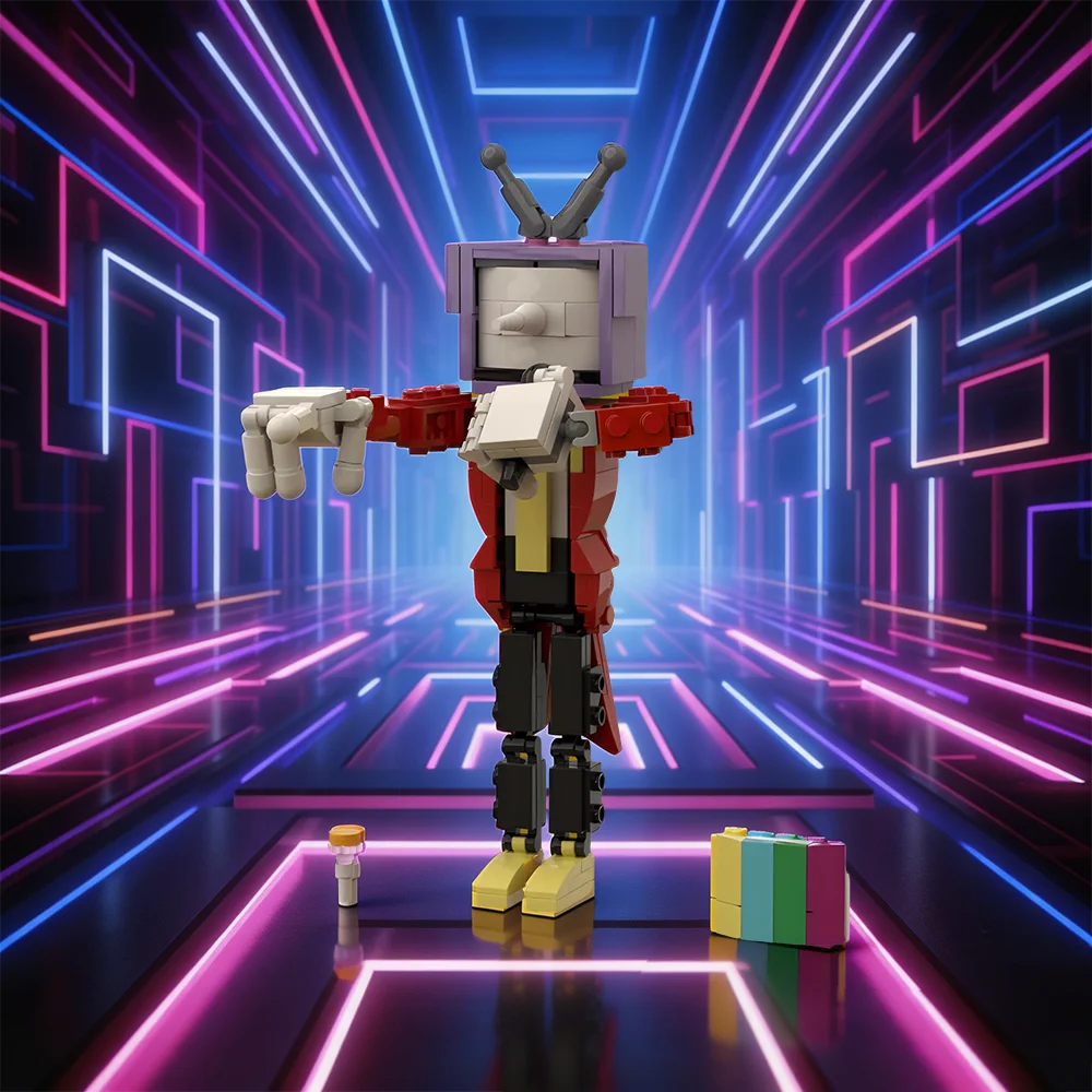 MOC Deltarune Mr. Ant Tenna Building Blocks Kit TV-Headed Host Antagonist Figure face Change broken TV screen Toy Adult Gift