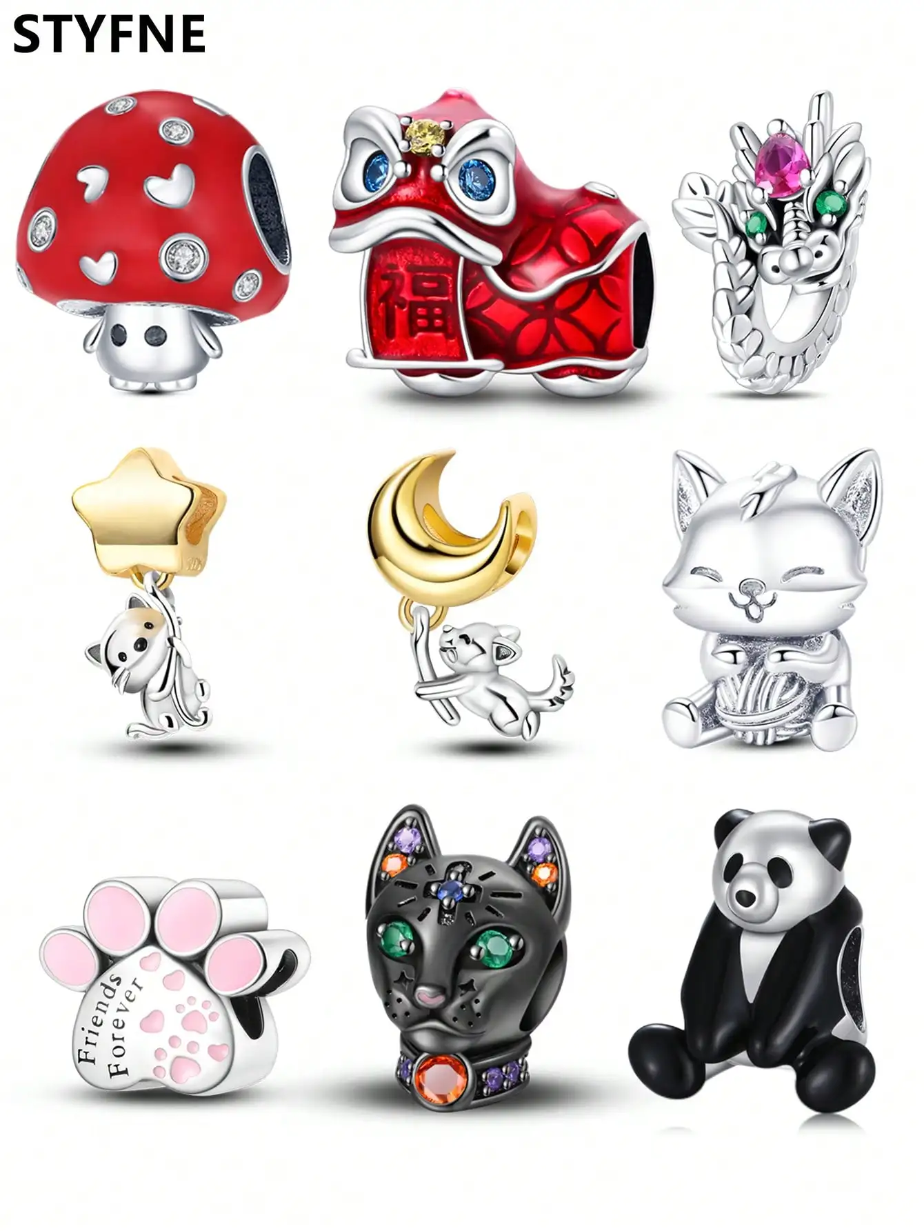 Charms Plata Lion Dance Panda Puppy Beads Charm Silver Plated Fit Charms Original Bracelet for Jewelry Making DIY Charm