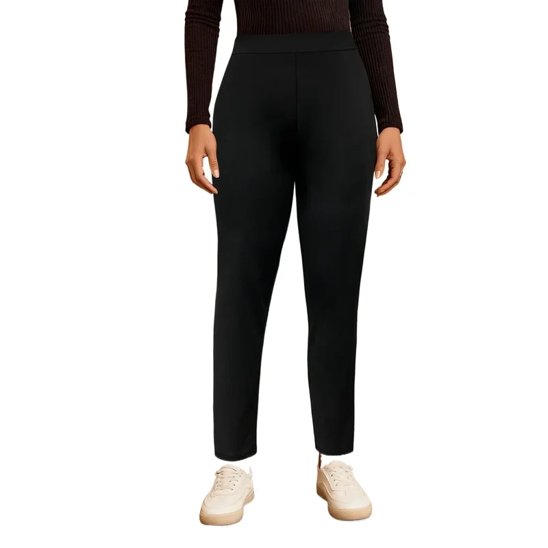 

2026 Plus Size Black Elastic Waist Skinny Trousers Fashion 2026