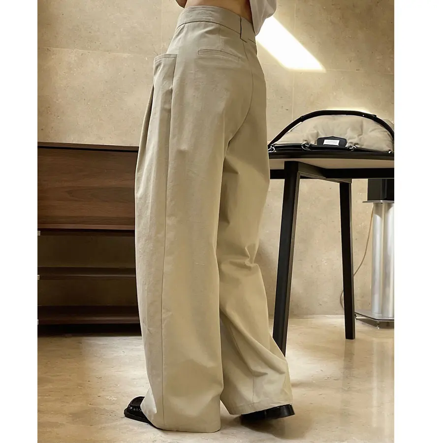 100% Cotton Women Autumn Stright Wide Leg Pants With Pocket High Waist Fashion Khaki Pants Female Women Clothes Trousers