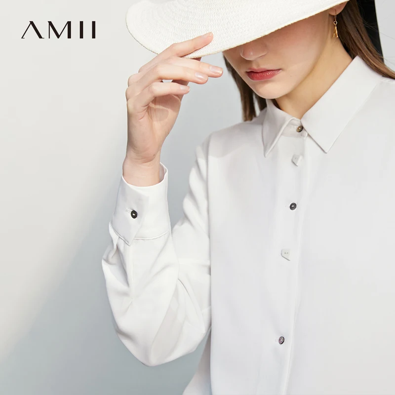 

Amii Women Shirts 2026 Spring New Lapel Collar Geometric Button Contrast Blouse Loose Fit Elegant Office Top for Female 12621102
