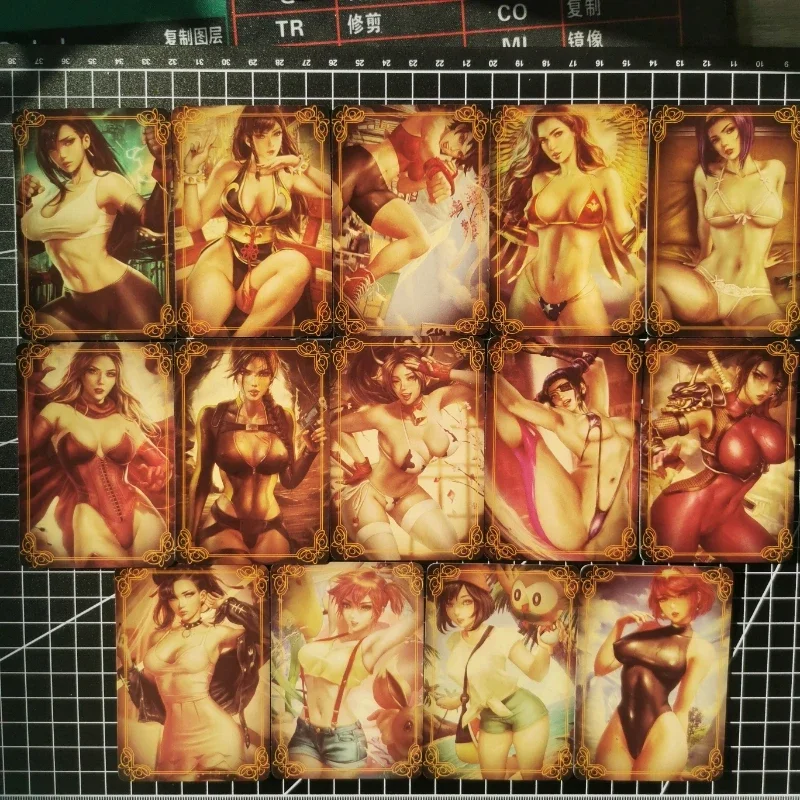 In Stock 14Pcs/set Lara Mai Han Juri Croft Marnie Misty Scarlet Witch Wanda Tifa Lockhart Sexy Anime Girls Game Collection Cards