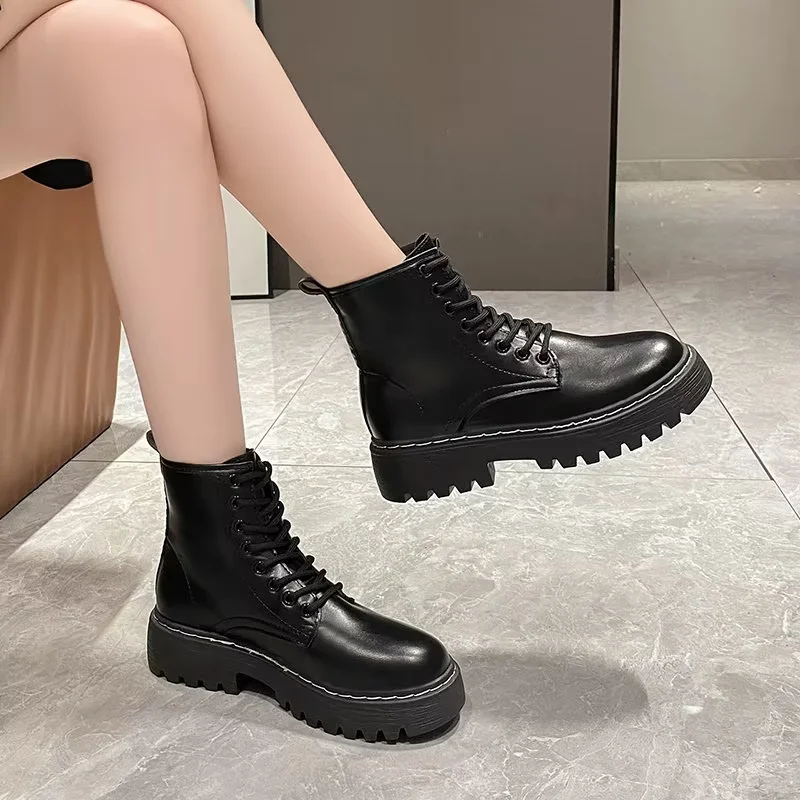 

Shoes Female 2025 New Ankle Women's Boots Fashion Front Lace-up Modern Boots Women Hot Sale Round Toe Plus Size Shoes for Women