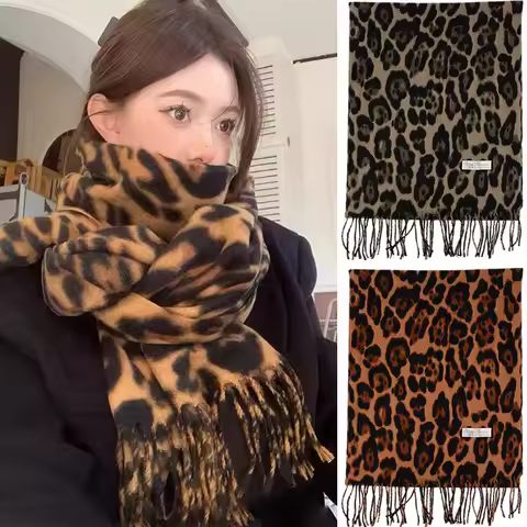 Vintage Leopard Print Scarf Autumn Winter Warm Animal Pattern Scarf Retro Deco for Unisex Fashion Winter Outfits Daily Elegance