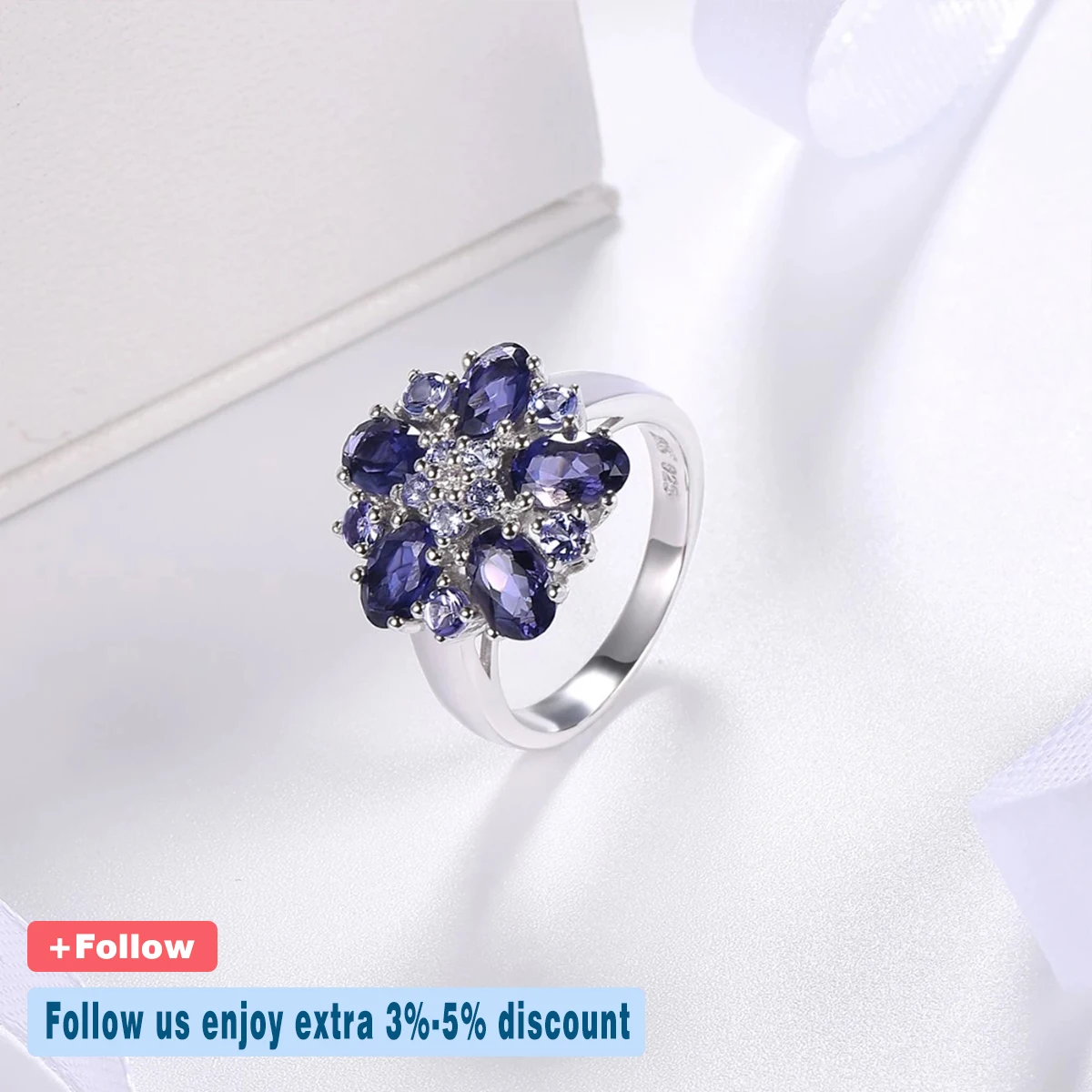 Imagem -02 - Sterling Silver Iolite Tanzanite Anéis de Casamento para as Mulheres Pedras Preciosas Naturais Acentos Jóias Finas Presente Elegante Hutang-925