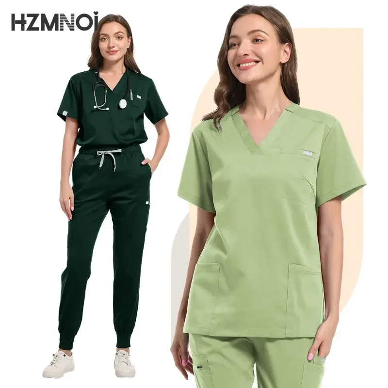 

High Quality Scrubs Set for Women Nurse Uniform Jogger Suit Stretch Top & Pants with Multi Pocket for Nurse Esthetician Workwear