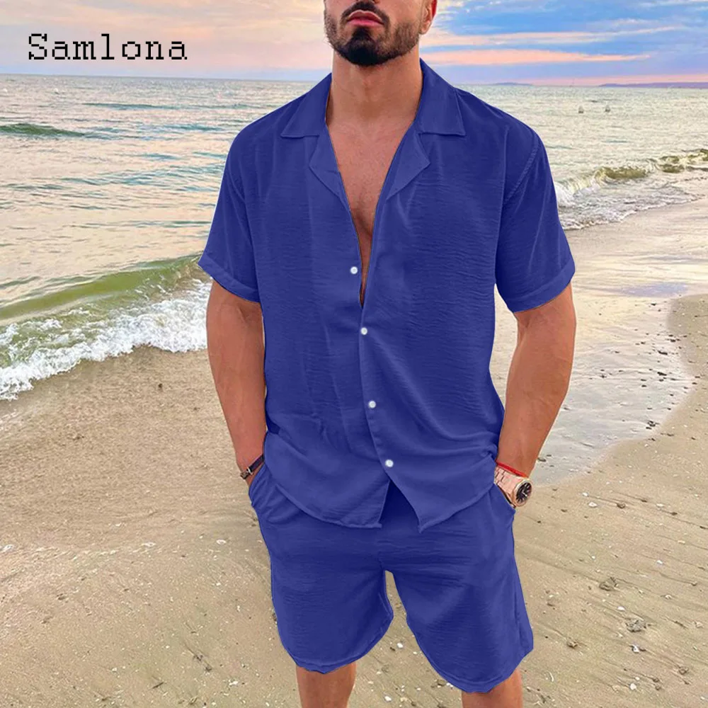 Plus Size Mens Casual Linen Two Piece Sets 2024 Europe Style Vintage Tops Blouse and White Shorts Suit Male Beach Tracksuits Set