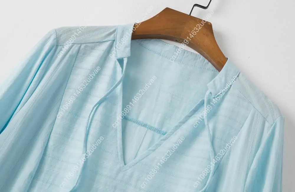 Lafural Abito da donna con scollo a V in cotone, tunica ampia e casual, grembiule, abiti estivi, abito da vacanza, tasca con maniche a 3/4
