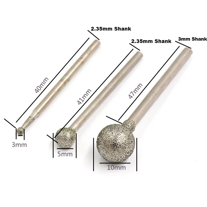 100# Diamond Grinding Burr Ball Metal Peeling Bits Stone Jade Grinding Bits 0.5mm-12mm Diamond Grinding Point Polishing Bits