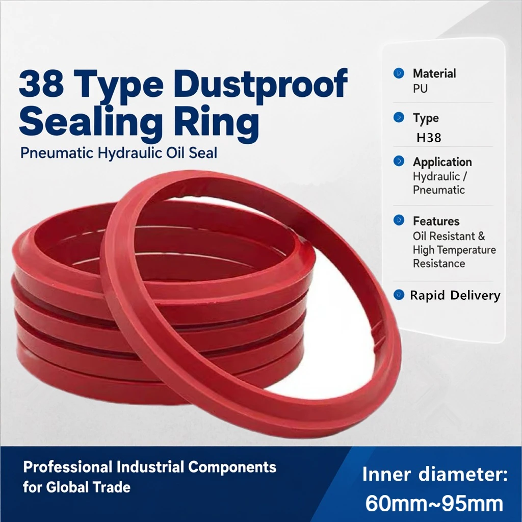 38 Type Dustproof Sealing Ring 60~95mm Red PU Excavator Loader Bulldozer, Etc Hydraulic Hydraulic Cylinder Piston Rod Oil Seal