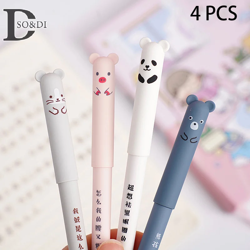 4Pcs Cute Cartoon Bear Erasable Neutral Pen Creative Replaceable Refill Writing Pen Student Stationery School Supplies Gifts