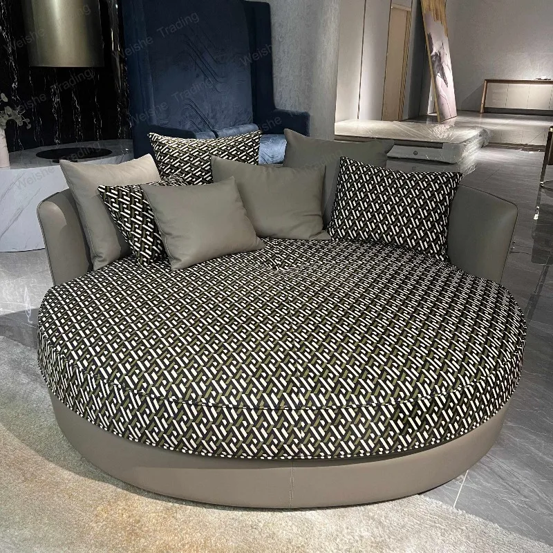 Advanced sofa Modern light luxury round leather sofa Italian high-end villa sofa